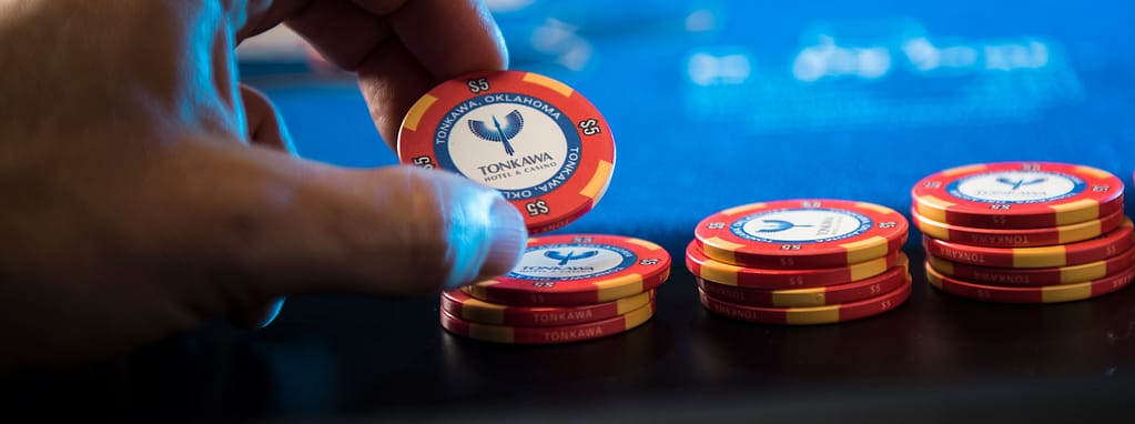 The Tonkawa Hotel & Casino branding/logo on a poker chip