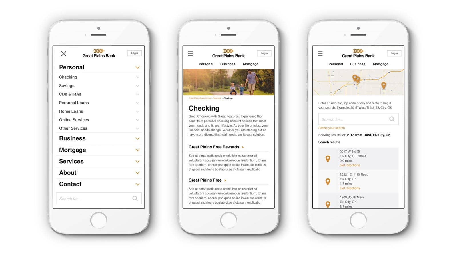 Mobile responsive website design for Great Plains Bank